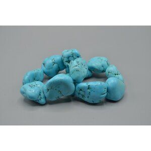 Chunky Turquoise Beaded Bracelet Pair String LARGE 1" Beads Vtg Stone Jewelry